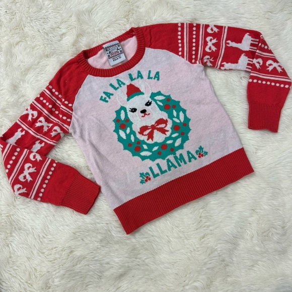 Girls Christmas Llama Holiday Sweater - Picture 1 of 6